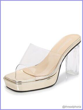 Clear One Band Open Toe Platform Chunky High Heel Sandals Slip On Dress Heels